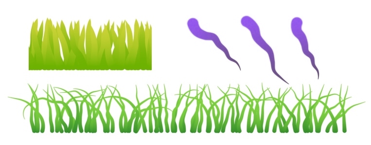 grass and purple worms
